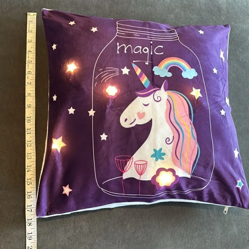 Light Up LED Decorative Unicorn Pillow Case 18”x18” NEW
